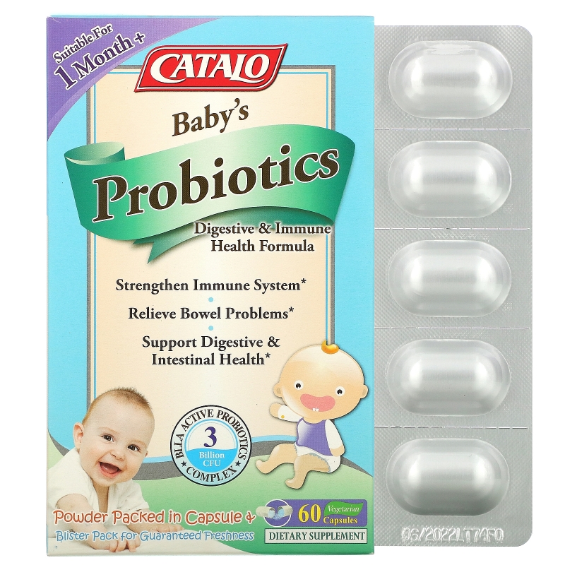 Catalo Naturals, Baby's Probiotics, Digestive & Immune Health Formula, 1 Month+, 3 Billion CFU, 60 Vegetarian Capsules