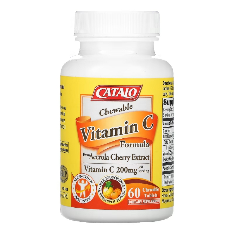 Catalo Naturals, Chewable Vitamin C, Orange Pineapple, 200 mg, 60 Chewable Tablets