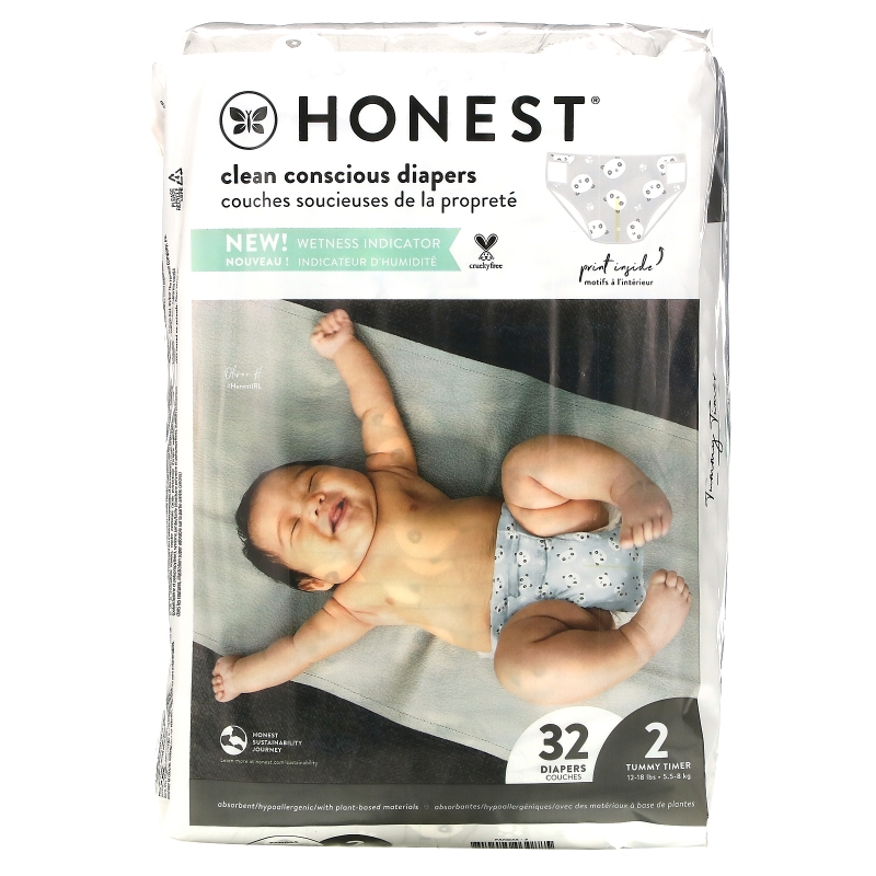 The Honest Company, Honest Diapers, Size 2, 12 - 18 Pounds, Pandas, 32 Diapers