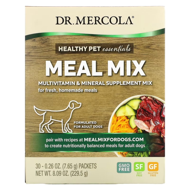 Dr. Mercola, Смесь пищи, мультивитаминная и минеральная добавка для взрослых собак, 30 пакетиков, по 0,26 унции (7,65 г) каждый