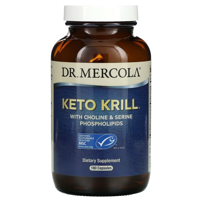 Dr. Mercola, Кето-криль с фосфолипидами (холином и серином), 180 капсул