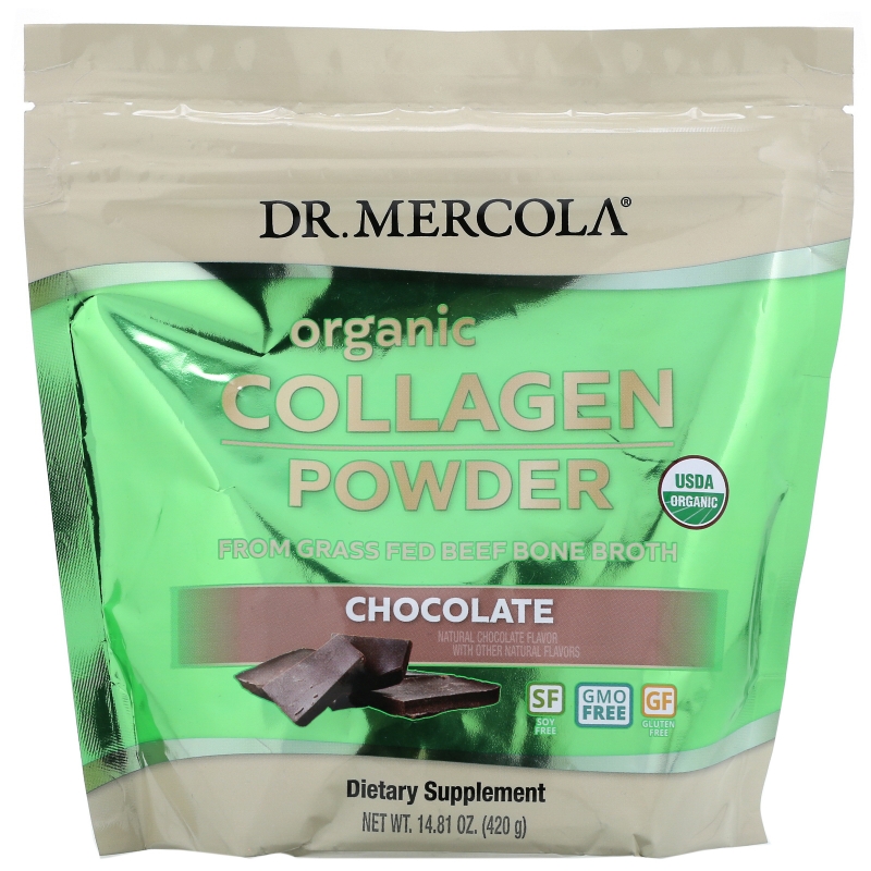 Dr. Mercola, Organic Collagen Powder From Grass Fed Beef Bone Broth, Chocolate, 14.81 oz (420 g)