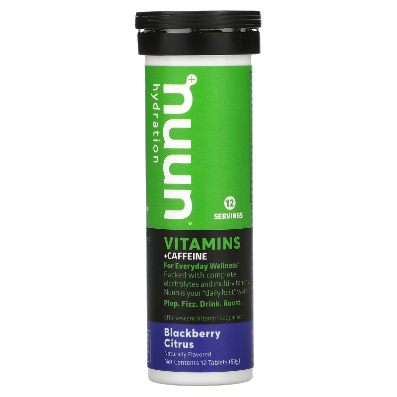 Nuun, Hydration, Vitamins + Caffeine, Effervescent Vitamin Supplement, Blackberry Citrus, 12 Tablets