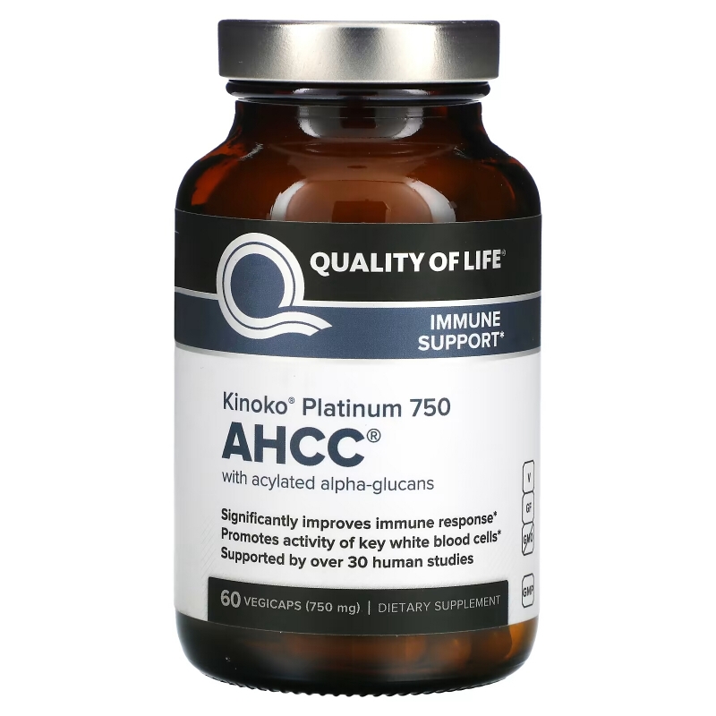 Quality of Life Labs, Kinoko Platinum AHCC, Immune Support, 750 mg, 60 Veggie Caps