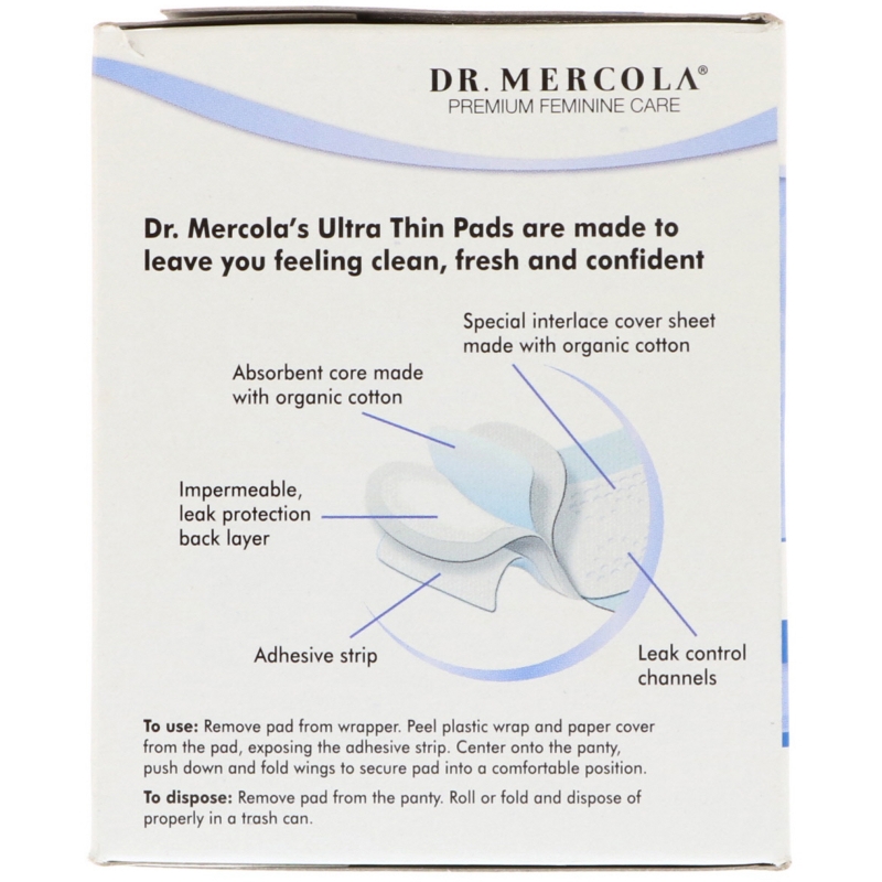Dr. Mercola Premium Feминиne Care ультра тонкие прокладки из натурального хлопка в ночное время с крылышками 10 штук
