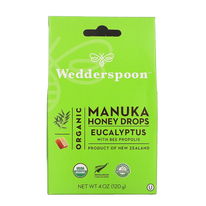 Wedderspoon Organic, Inc., Organic Manuka Honey Drops, Eucalyptus with Bee Propolis, 4 oz (120 g)
