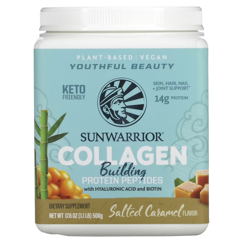 Sunwarrior, Collagen Building Protein Peptides with Hyaluronic Acid and Biotin, Salted Caramel, 17.6 oz (500 g)