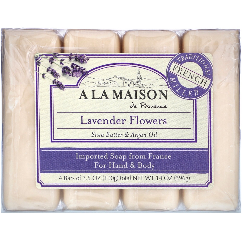 A La Maison de Provence Hand & Body Bar Soap Lavender Flowers 4 Bars 3.5 oz (100 g) Each