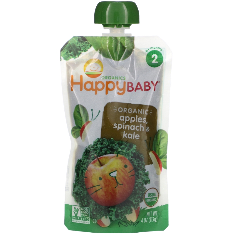 Nurture Inc. (Happy Baby), Organics Happybaby, Simple Combos, Spinach, Apples & Kale, Stage 2, 4 Pouches, 4 oz (113 g) Each