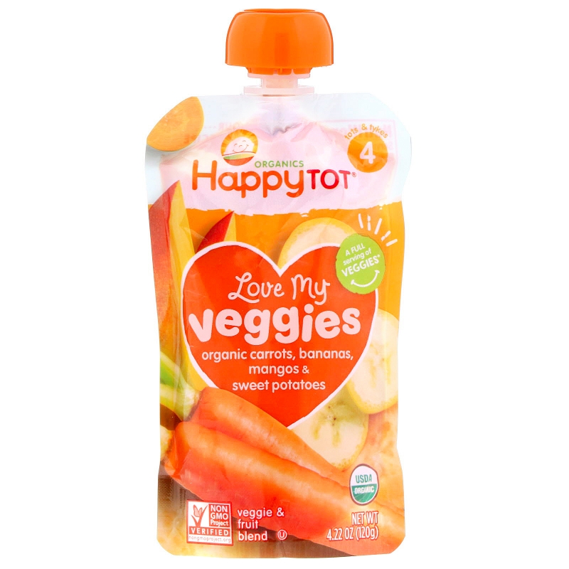 Happy Family Organics, Organics Happy Tot, Вкусные овощи органическое пюре из моркови, бананов, манго и батата, 120 г