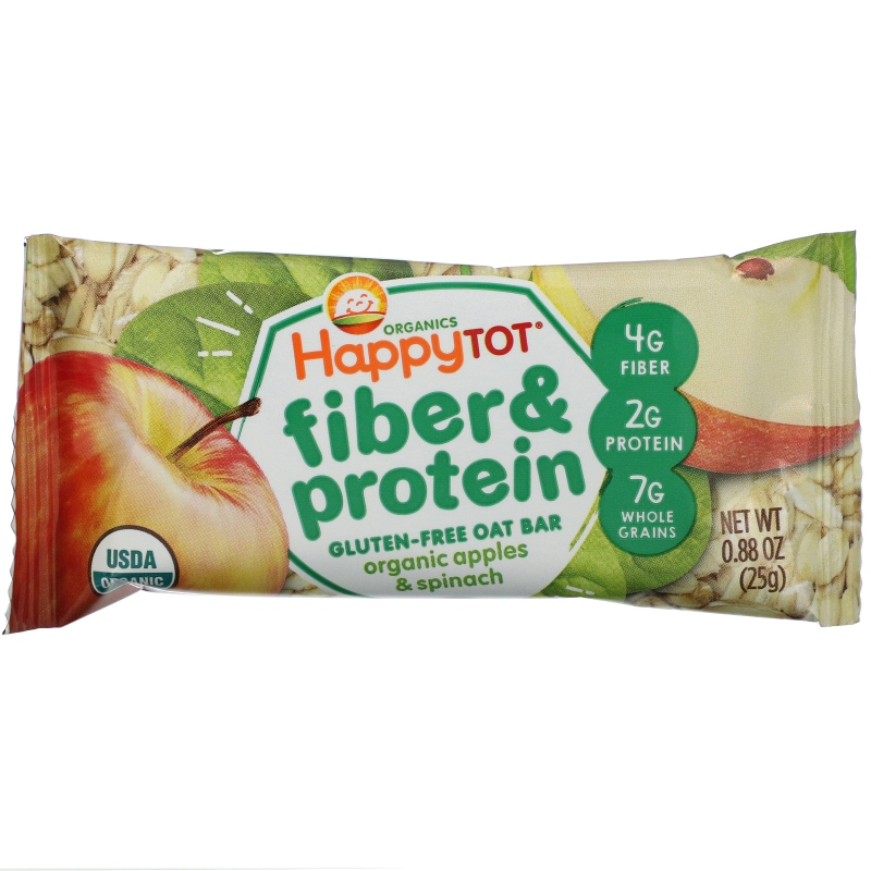Nurture Inc. (Happy Baby), Happytot, Fiber & Protein Soft-Baked Oat Bar, Organic Apples & Spinach, 5 Bars, 0.88 oz (25 g) Each