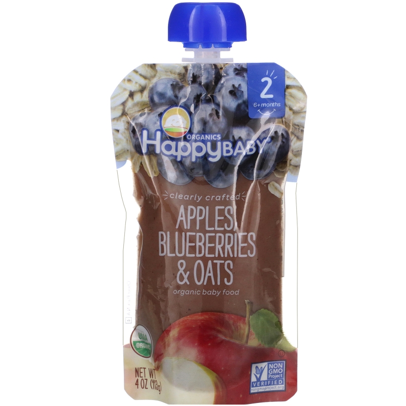 Nurture Inc. (Happy Baby), Organic Baby Food, Stage 2, 6+ Months, Apples, Blueberries, & Oats, 4.0 oz (113 g)