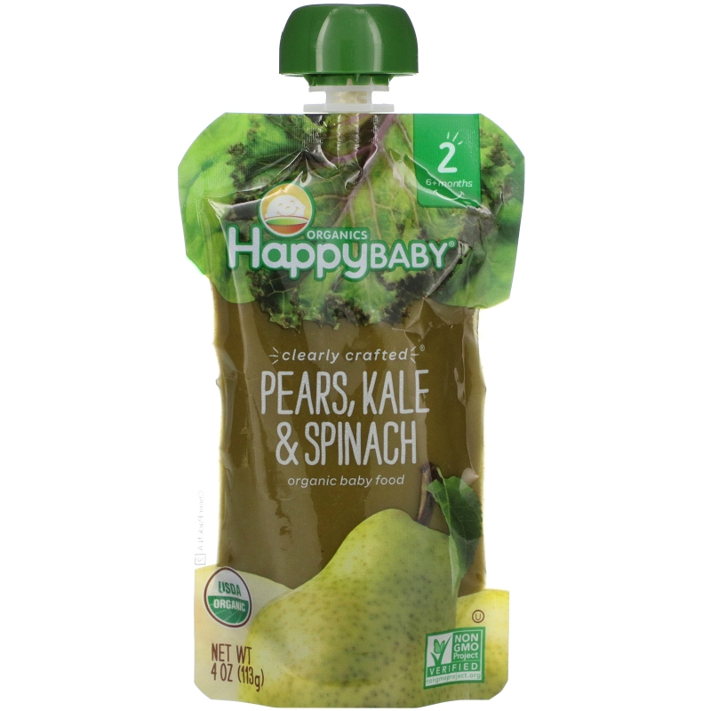 Nurture Inc. (Happy Baby), Organic Baby Food, Stage 2, 6+ Months, Pears, Kale & Spinach, 4.0 oz (113 g)