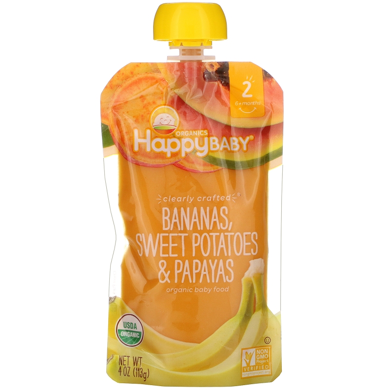 Nurture Inc. (Happy Baby), Organic Baby Food, Bananas, Sweet Potatoes, & Papayas, Stage 2, 6+ Months, 4.0 oz (113 g)