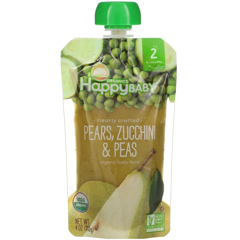 Nurture Inc. (Happy Baby), Organic Baby Food, Pears, Zucchini & Peas, Stage 2, 6+ Months, 4.0 oz (113 g)