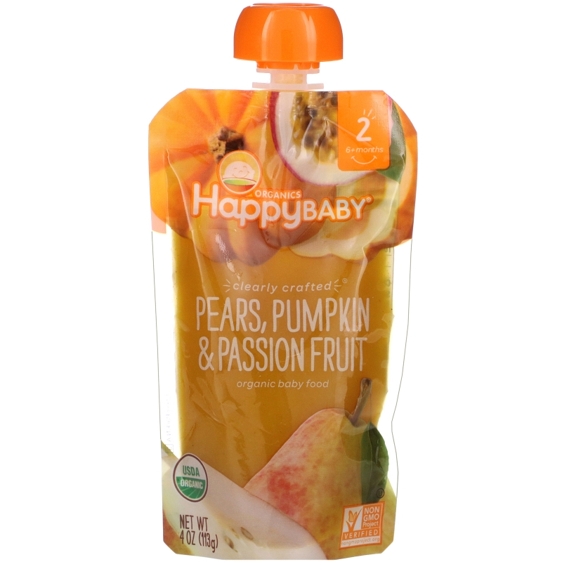 Nurture Inc. (Happy Baby), Organic Baby Food, Stage 2, 6+ Months, Pears, Pumpkin, & Passion Fruit, 4.0 oz (113 g)