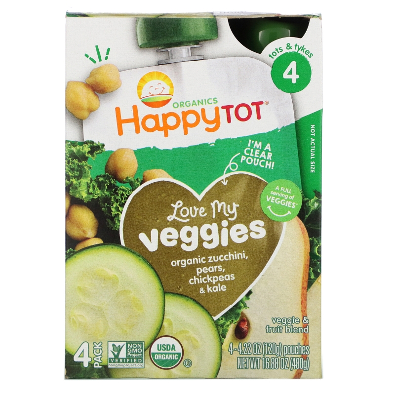 Nurture Inc. (Happy Baby), Happy Tot, Love My Veggies, Zucchini, Pears, Chickpeas & Kale, 4 Pouch, 4.22 oz (120 g) Each