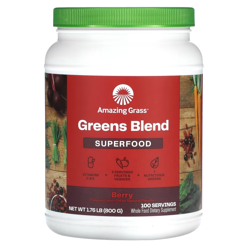 Amazing Grass Зеленый суперпродукт ягодный растворимый напиток 28 унций (800 г)