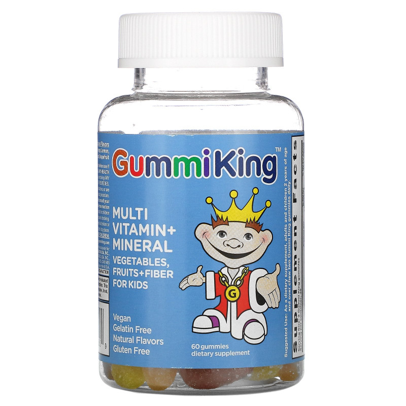 Gummi King Мультивитаминно-минеральная добавка с овощами фруктами и волокнами для детей 60 тянучек