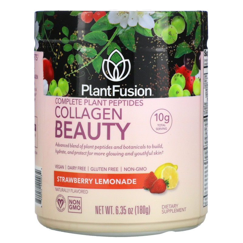 PlantFusion, Комплекс с растительными пептидами, Collagen Beauty, клубничный лимонад, 180 г