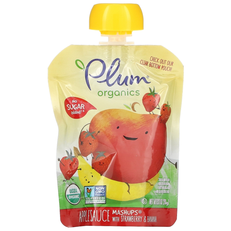 Plum Organics, Plum, Organic Mashups, Strawberry Banana, 4 Pouches, 3.17 oz (90 g) Each