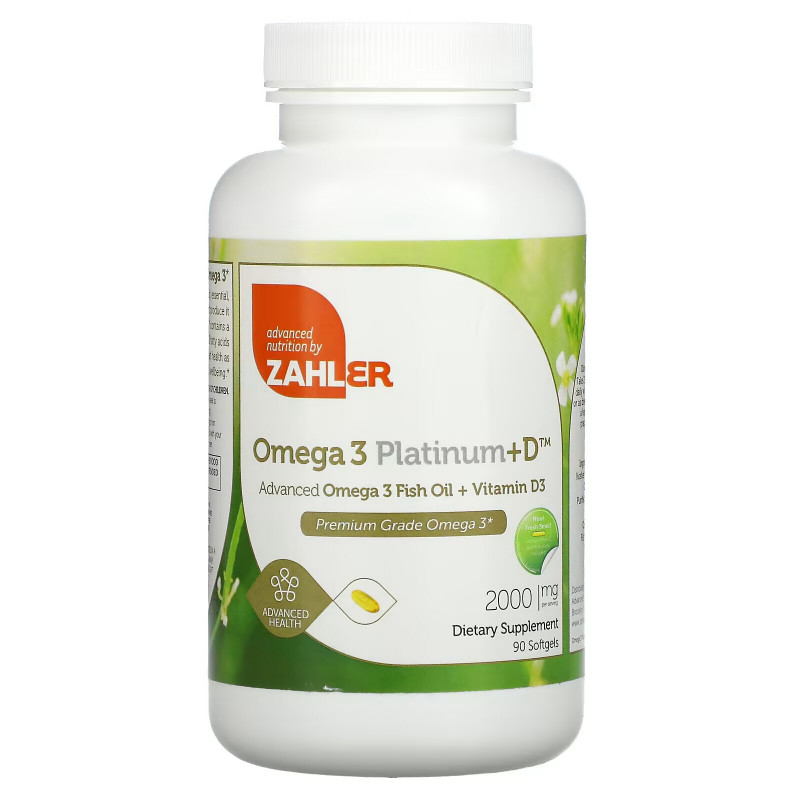 Zahler, Omega 3 Platinum+D, Advanced Omega 3 with Vitamin D3, 3000 mg, 90 Softgels