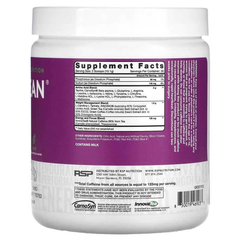 RSP Nutrition, AminoLean, 5 g Amino Acids + Anytime Energy, Grape, 10.7 oz (303 g)