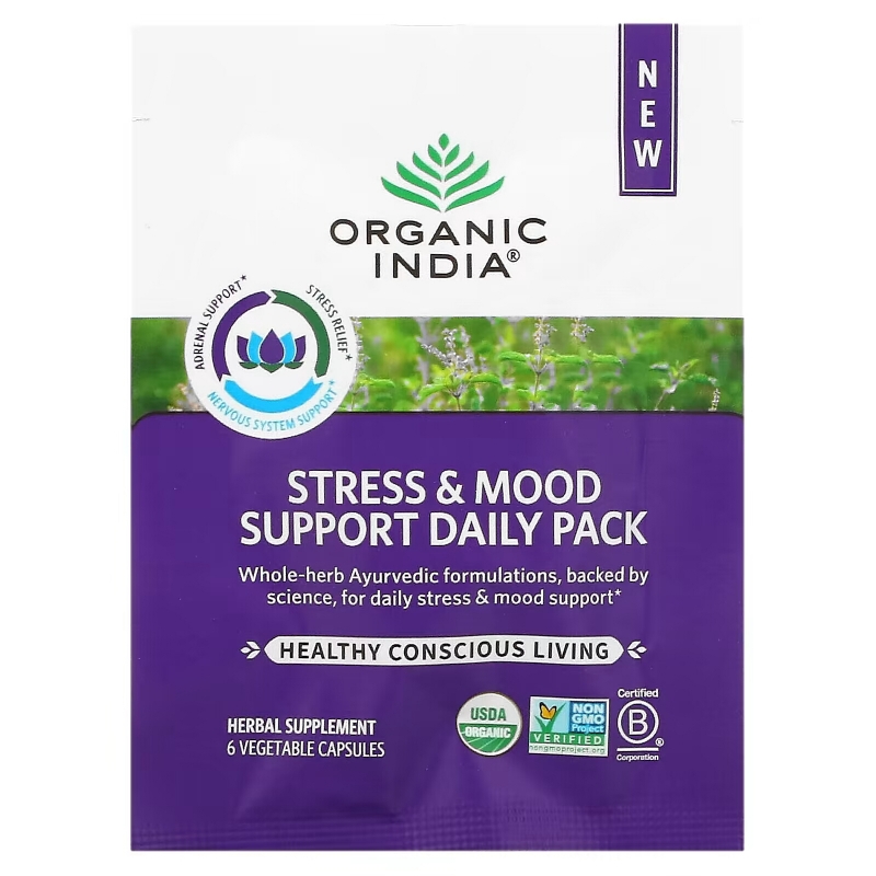 Organic India, Stress & Mood Support Daily Pack, 30 Daily Packs, 180 Vegetable Capsules