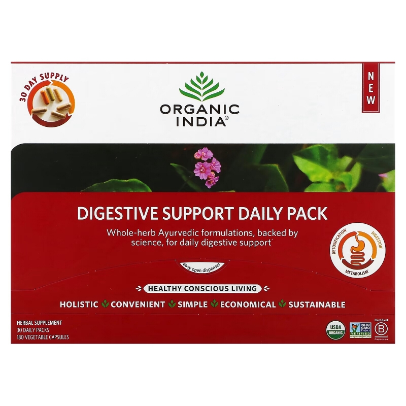 Organic India, Digestive Support Daily Pack, 30 Daily Packs, 180 Vegetable Capsules