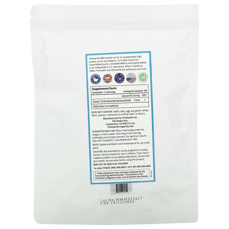 ProHealth Longevity, NMN Pro, Pure NMN Powder, 100 g