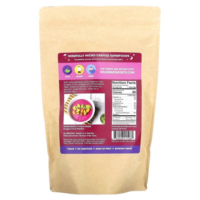 Wilderness Poets LLC, Freeze Dried Dragon Fruit Powder, Pink Pitaya, 12 oz (340 g)