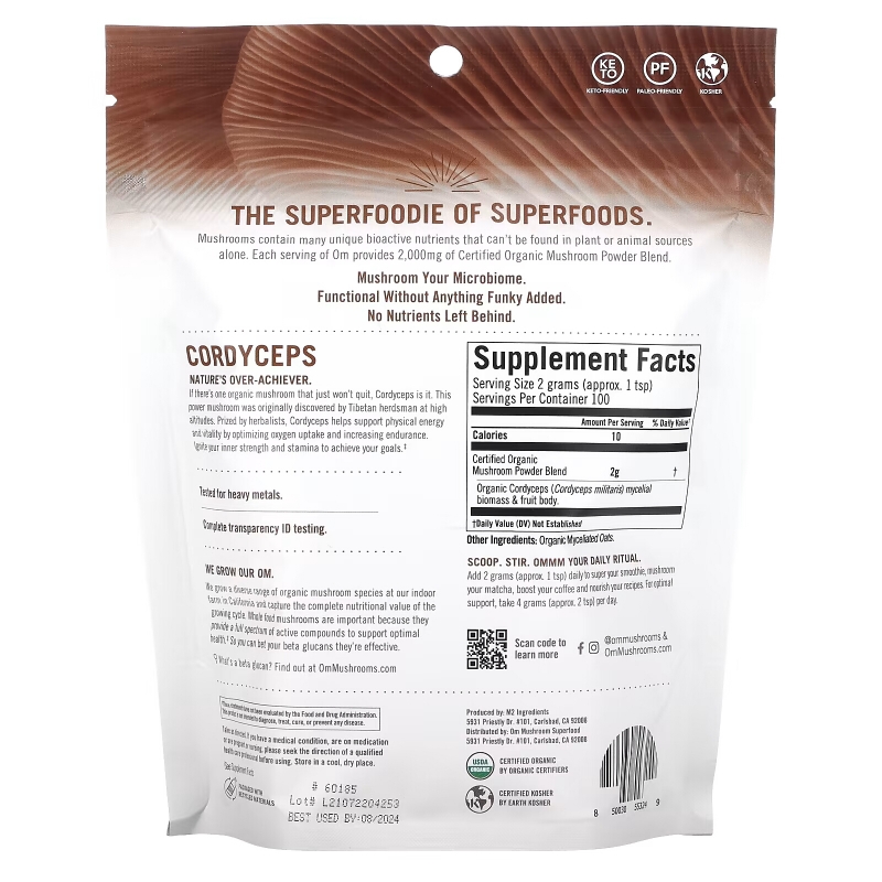 Om Mushrooms, Certified Organic Mushroom Powder, Cordyceps, 7.05 oz (200 g)