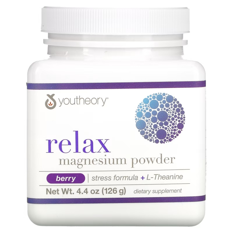 Youtheory, Relax, Magnesium Powder, Stress Formula + L-Theanine, Berry, 4.4 oz (126 g)