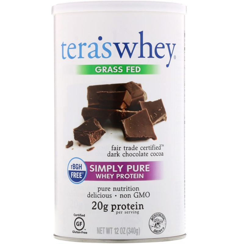 Tera's Whey, rBGH Free Simply Pure Whey Protein, Grass Fed, Fair Trade Dark Chocolate Cocoa, 12 oz (340 g)