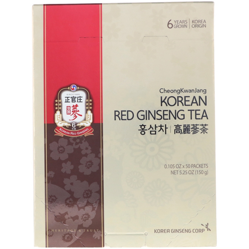 Cheong Kwan Jang, Чай из корейского красного женьшеня, 50 пакетиков, 0,105 унц. (3 г) каждый