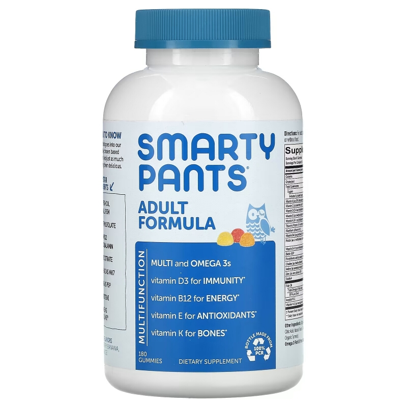 SmartyPants Комплекс мультивитаминов для взрослых + Омега 3 + Витамин D 180 Вкусных Жевательных Мармеладок