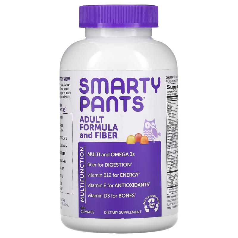 SmartyPants Комплекс мультивитаминов для взрослых + Клетчатка + Омега 3 + Витамин D 180 Вкусных Жевательных Мармеладок