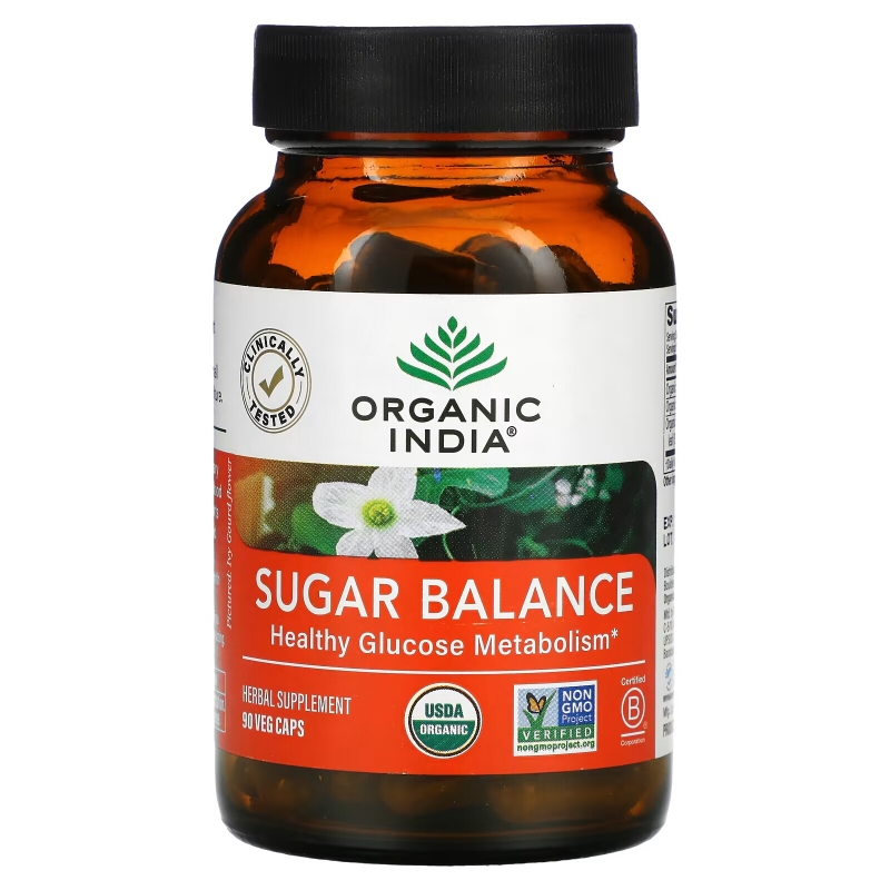 Organic India, Sugar Balance, здоровый метаболизм глюкозы, 90 растительных капсул