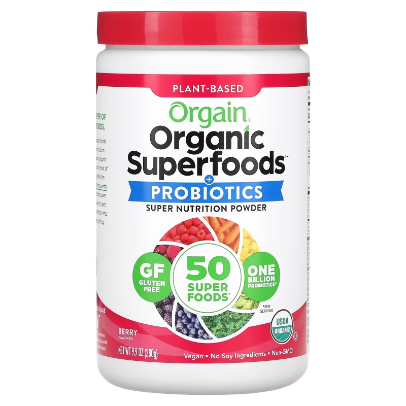 Orgain, Органические Суперпродукты, Супер-Питание «все-в-одном», Ягодный Аромат, 0.62 фунта (280 г)