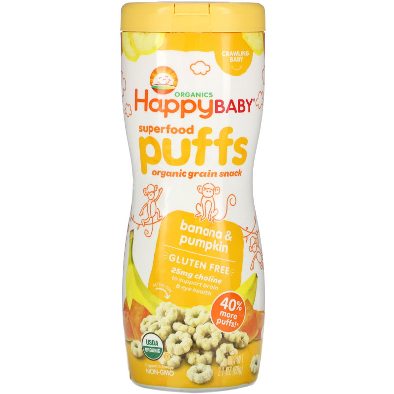 Nurture Inc. (Happy Baby) happypuffs Органические колечки Для малышей которые уже сами держат еду руками Банановые колечки 21 унция (60 г)