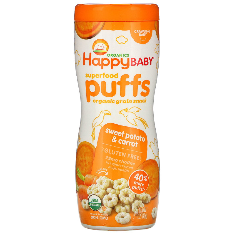 Nurture Inc. (Happy Baby) Happypuffs Органические колечки сладкая картошка 21 унции (60 г)