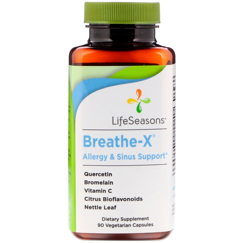 LifeSeasons, Средство от аллергии и для носовых пазух Breathe-X, 90 вегетарианских капсул