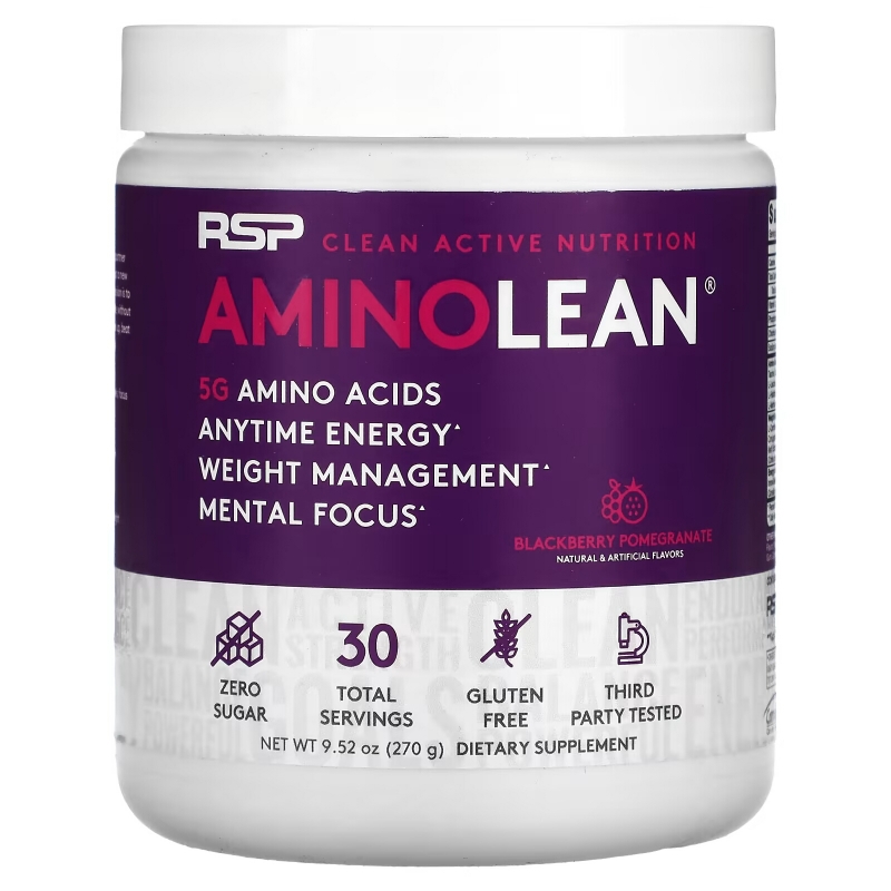 RSP Nutrition, AminoLean, незаменимые аминокислоты и энергия в любое время, ежевика и гранат, 270 г (9,52 унции)