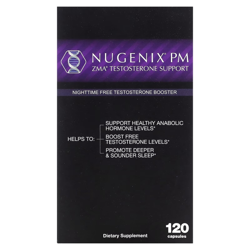 Nugenix, ZMA Testosterone Support, PM Nighttime Free Testosterone Booster, 120 Capsules