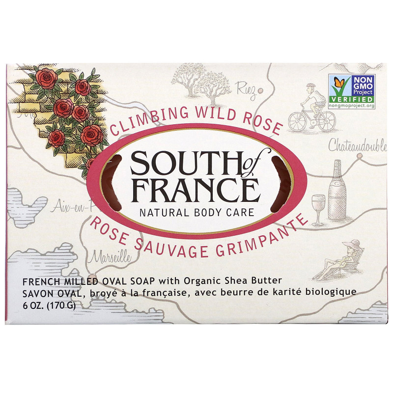 South of France, Восхождение дикой розы, французское овальное мыло с органическим маслом ши, для ухода за телом, 6 унций (170 г)