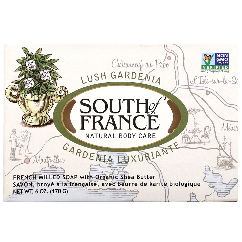 South of France, Пышная гардения, французское овальное мыло с органическим маслом ши, для очищения и увлажнения кожи,6 унций (170 г)