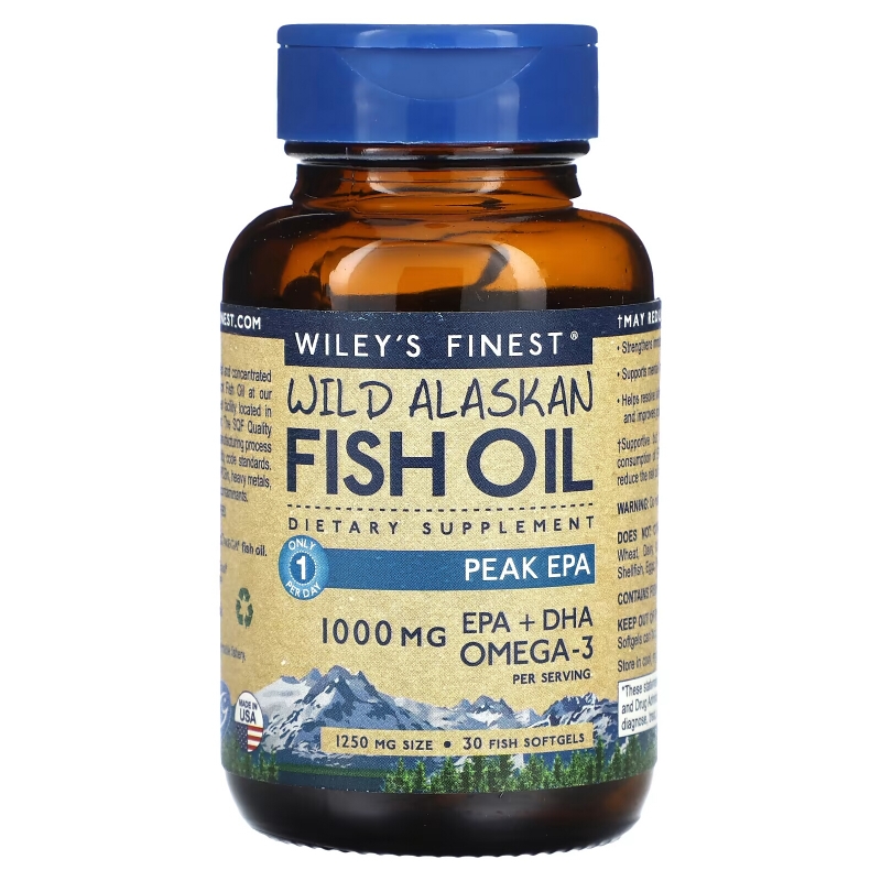 Wiley's Finest, Дикий Аляскинский Рыбий Жир, Пик EPA, 1250 мг, 30 Рыбные Капсулы
