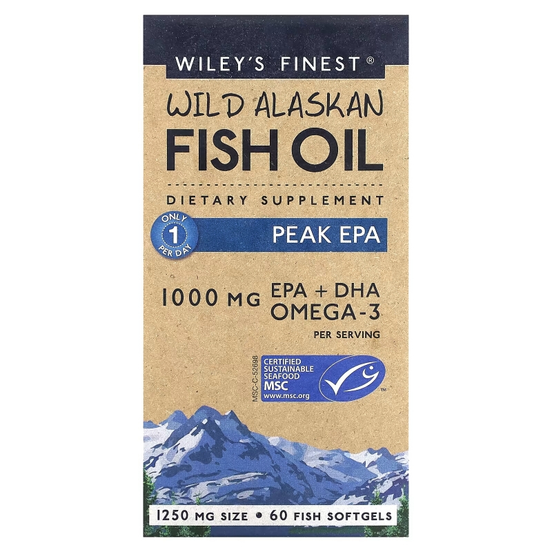 Wiley's Finest, Дикое Аляскинское Рыбное Масло, Пик EPA, 1250 мг, 60 Рыбные Капсулы