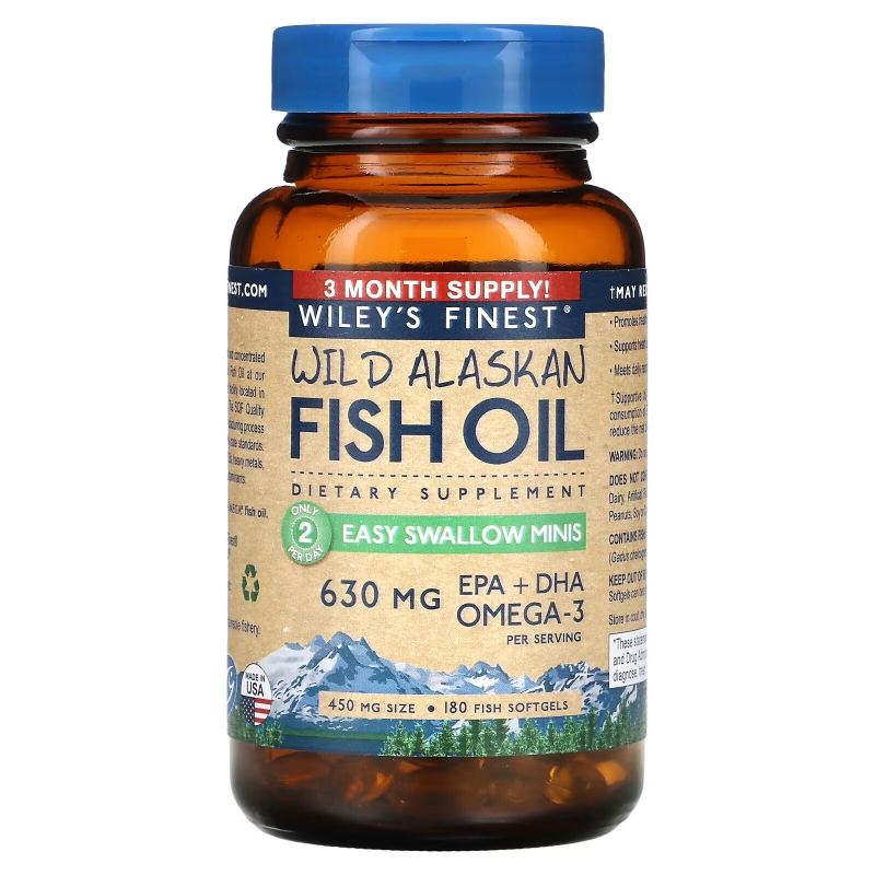 Wiley's Finest, Wild Alaskan Fish Oil, Easy Swallow Minis, 450 mg, 180 Softgels