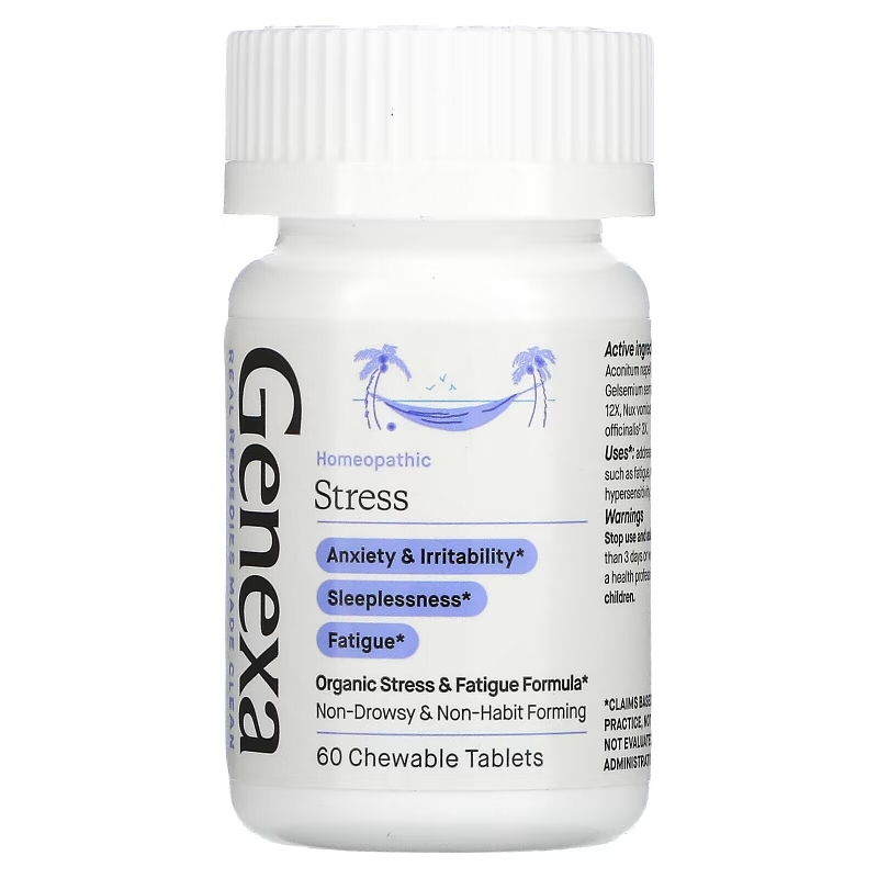 Genexa LLC, Stress, Organic Stress & Fatigue Formula, Organic Vanilla & Lavender, 60 Chewable Tablets